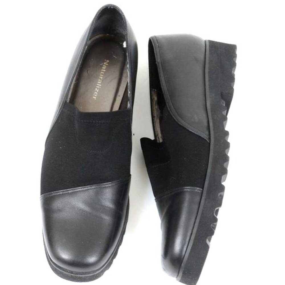 Naturalizer Alaina Womens 10 Black Leather Slip-on Lug Sole Loafers Preppy Shoes